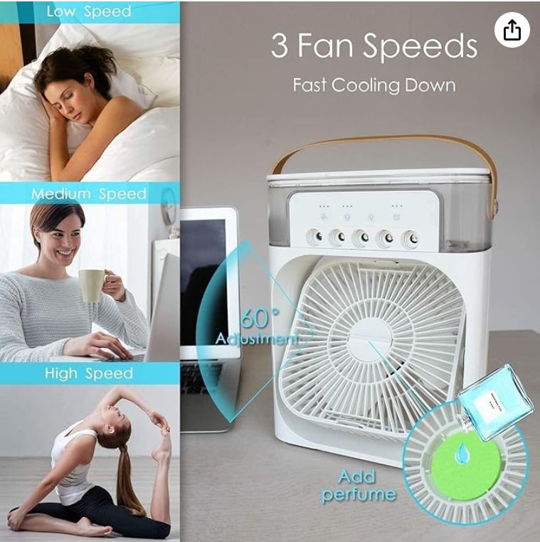 TEKCOOL Mini Cooler for Room Cooling AC Portable Mini Fan Artic Cooler with 7 Colors LED Light, 1/2/3 H Timer, 3 Wind Speeds and 3 Spray Modes for Office,Home,Dorm,Travel?;