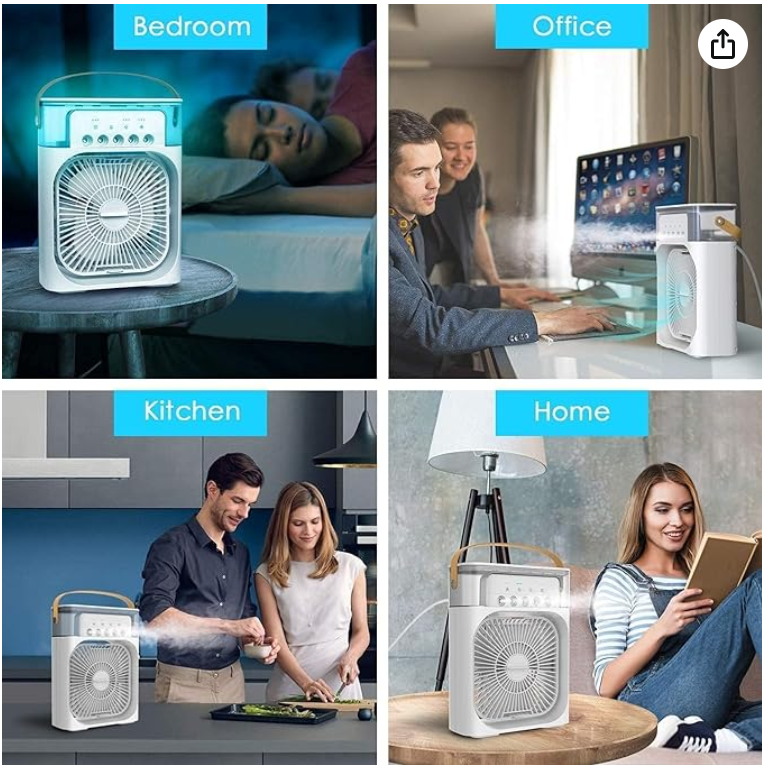 TEKCOOL Mini Cooler for Room Cooling AC Portable Mini Fan Artic Cooler with 7 Colors LED Light, 1/2/3 H Timer, 3 Wind Speeds and 3 Spray Modes for Office,Home,Dorm,Travel?;