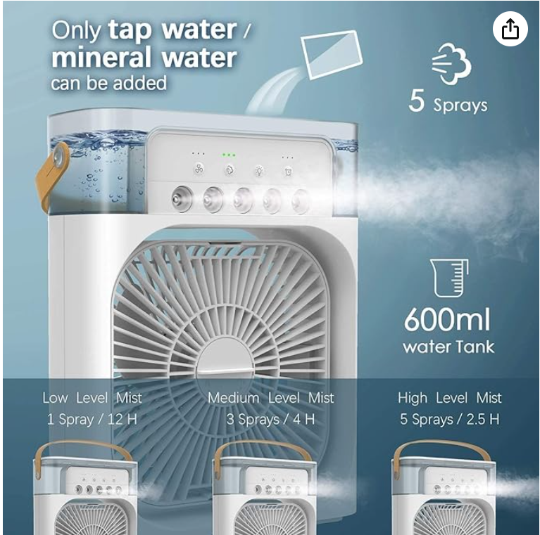 TEKCOOL Mini Cooler for Room Cooling AC Portable Mini Fan Artic Cooler with 7 Colors LED Light, 1/2/3 H Timer, 3 Wind Speeds and 3 Spray Modes for Office,Home,Dorm,Travel?;