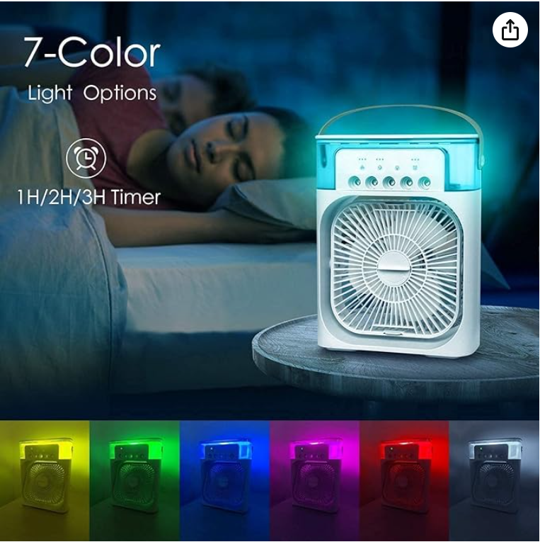TEKCOOL Mini Cooler for Room Cooling AC Portable Mini Fan Artic Cooler with 7 Colors LED Light, 1/2/3 H Timer, 3 Wind Speeds and 3 Spray Modes for Office,Home,Dorm,Travel?;