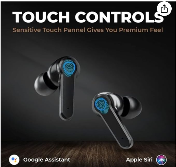 M19 Wireless Earbuds, Bluetooth 5.3, Touch Controls, Noise Cancelling, Bass Boost, with Mic, LED Power Display Charging Case, Black
