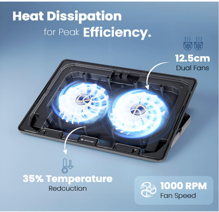 Lapcare Chillmate Powerful Laptop Cooler Pad with Dual 125mm Fans, Silent Operation Noisele