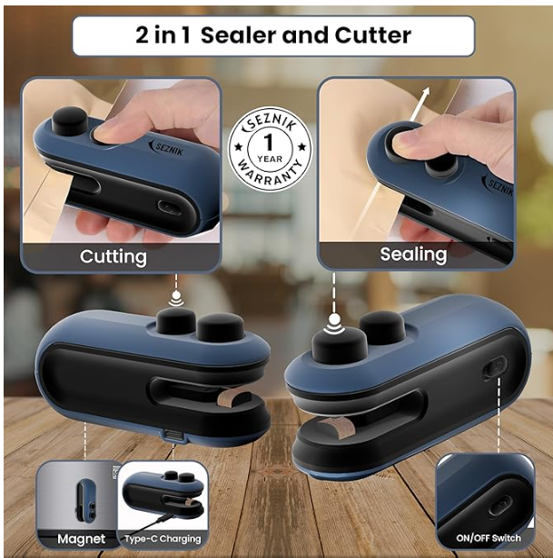 Seznik Sealing Machine for Food Packets - Portable Handheld Sealing, Snacks, Chips, Fresh Storage - Mini Sealing Machine, 1 YEAR Warranty