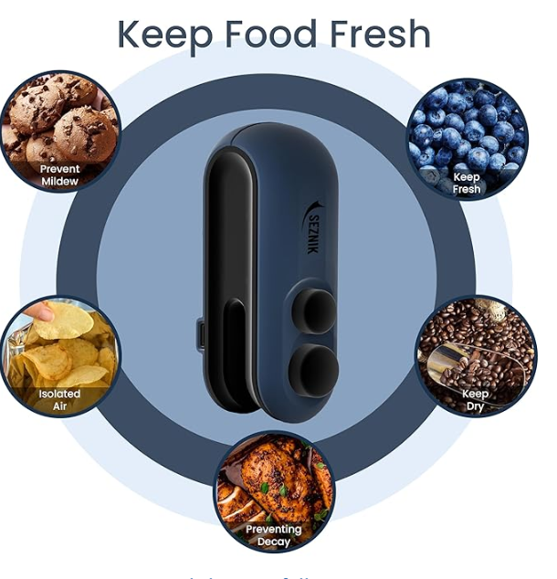 Seznik Sealing Machine for Food Packets - Portable Handheld Sealing, Snacks, Chips, Fresh Storage - Mini Sealing Machine, 1 YEAR Warranty