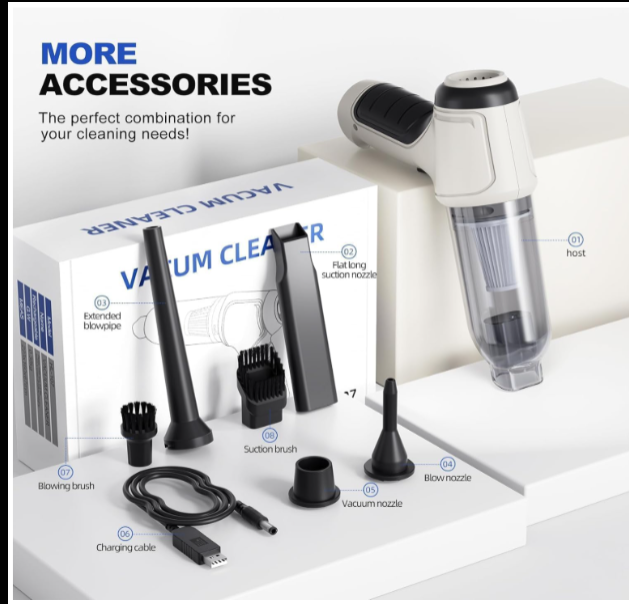 MOKRUSH 3-in-1 Handheld Portable Mini Vacuum Cleaner | Cordless Blower for Car, USB Rechargeable | High-Power Wireless Cleaner | Washable HEPA Filter, Long Battery Life (White)
