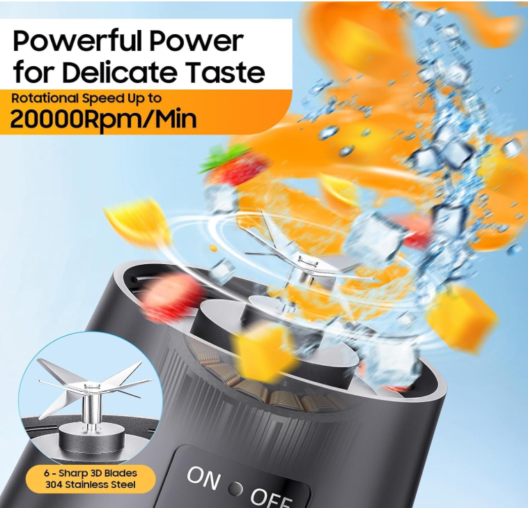 Portable 6-Blade Juicer Blender with Built-In Jar, Juice Mixer Bottle, Fruit Juice Machine, USB Rechargeable Personal Size Juicer Grinder for Juices, Kitchen Appliance for Protein & Milk Shakes (MultiColor) (S2)