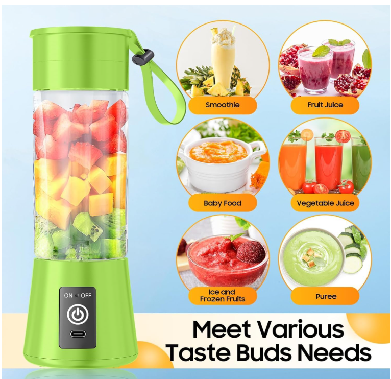 Portable 6-Blade Juicer Blender with Built-In Jar, Juice Mixer Bottle, Fruit Juice Machine, USB Rechargeable Personal Size Juicer Grinder for Juices, Kitchen Appliance for Protein & Milk Shakes (MultiColor) (S2)