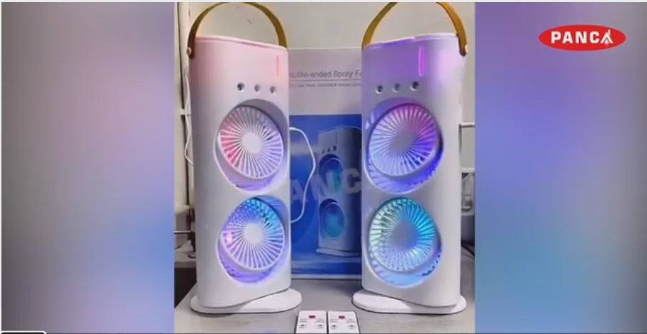 Mini Cooler Double Fan, 2026 USB Rechargeable 3-Speed Quiet Dual Spray Fan, Air Cooler with LED, Remote & 280ml Tank for Home, Office, Energy Saving